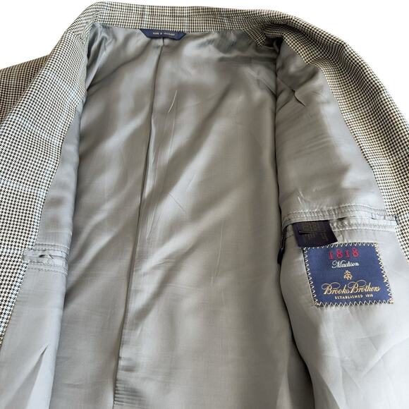 Brooks Brothers Wool Blazer Men's Size 44L Houndstooth Black White Madison 1818 - Picture 9 of 10